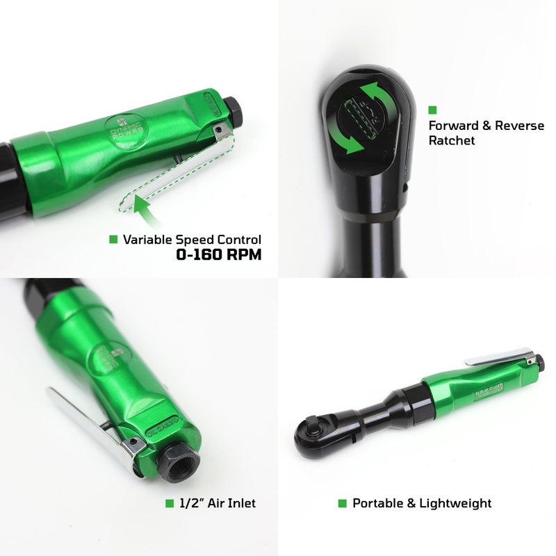 DYNAMIC POWER 3/8 inch Professional Air Ratchet Reversible (Green&Black) MAX. TORQUE:45 FT-LBS - Image 3